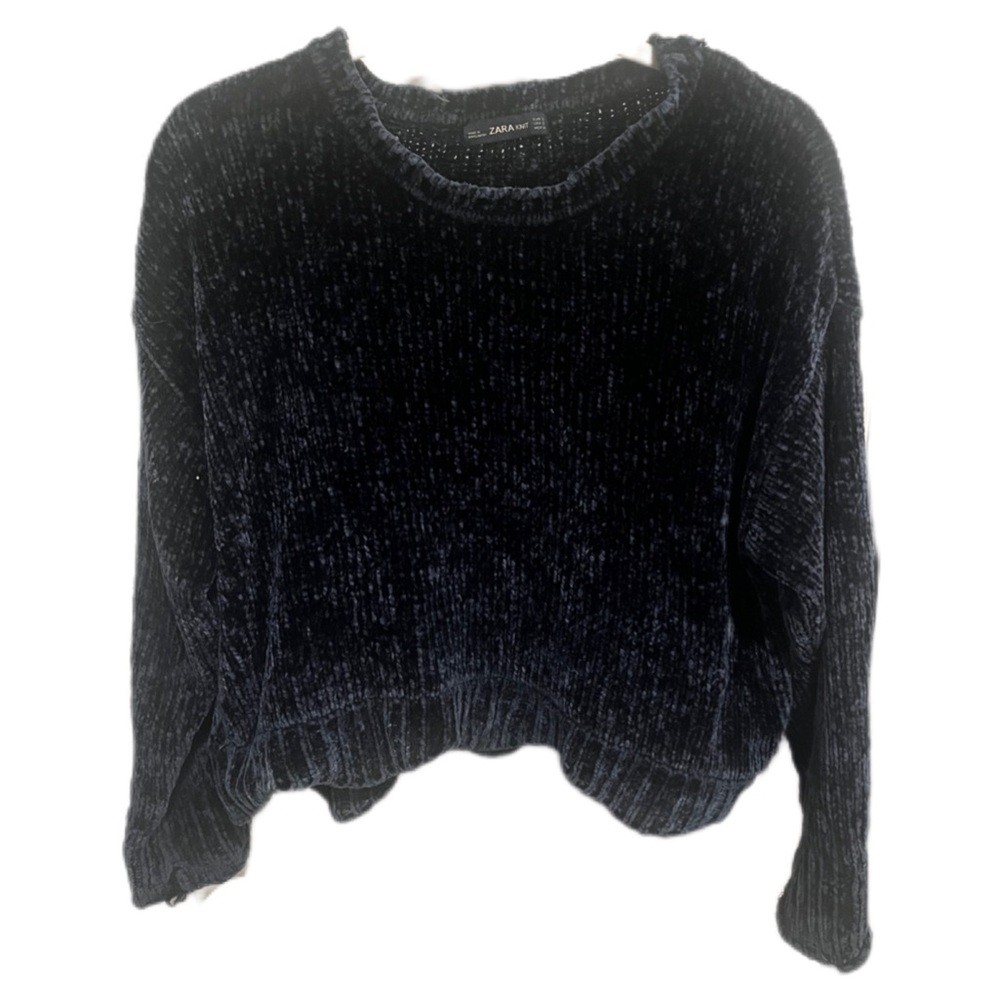 Zara Black Crew Neck Sweater Relaxed Fit